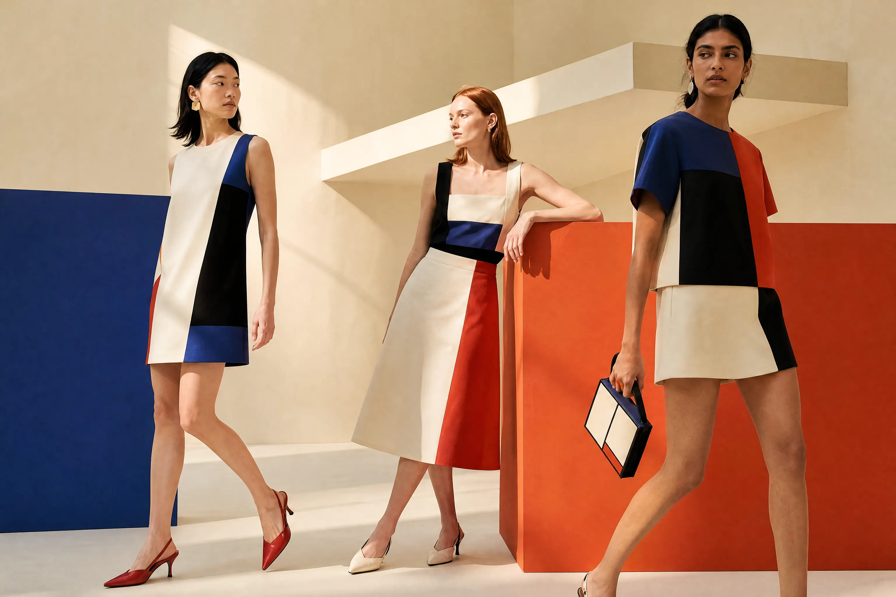 VEYLUNOO colourblock looks in an architectural setting